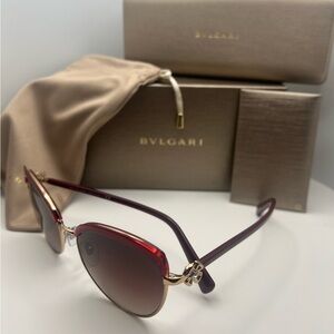 Bulgari Women's Burgundy and Gold Sunglasses